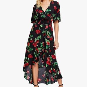 Black Rose Floral High-Low Wrap Dress | Date Night
